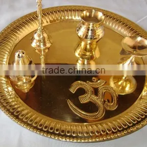 Indian Gold Plated Brass Pooja Thali thumbnail-1