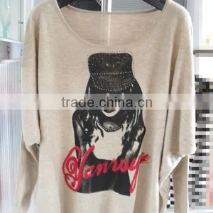 Print Style for a Beautiful Girl Long Hair With a Hat Sweater 9984# thumbnail-1