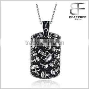 Men's Stainless Steel Gothic Skull Dog Tag Biker Pendant Necklace With 24" Link Chain thumbnail-1
