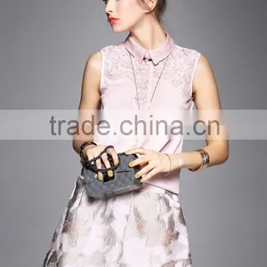 Latest Design Fashion Lace Sleeveless Blouse Lady Loose Suit for Women thumbnail-4