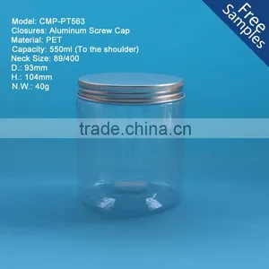 Round Colorful 550ml Plastic PET Jars, 550g 14oz Clear PET Plastic Jar With Aluminum Cap thumbnail-1