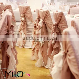 Hot Sale 2016 Wholesale Blush Chiffon Ruffled Wedding Chair Cover Sash Hood thumbnail-3