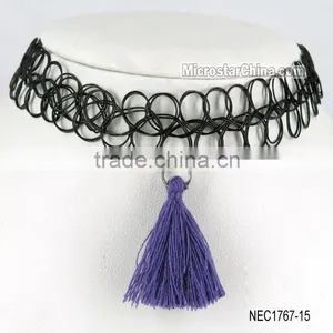 DIY Black Sexy Hippy Tribal Gypsy Boho Stretch Tattoo Henna Tassel Choker Necklace thumbnail-4
