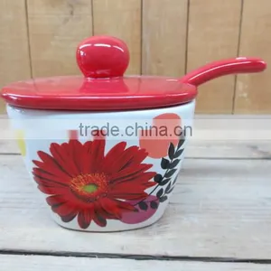 New Cosmos Ceramic Sugar Bowl With Red Lid and Spoon thumbnail-1