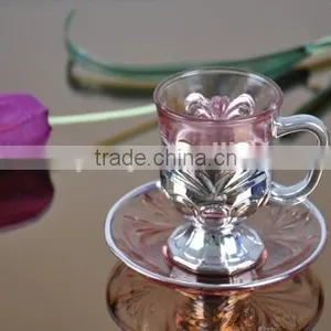 Glass Golden/silver/copper Plated Tea Cups and Saucers Set thumbnail-3