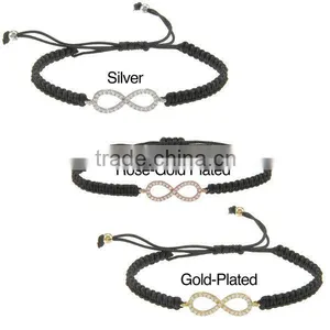 925 Sterling Silver Infinity Bracelet,Sterling Silver Infinity Bracelet With Black Cord,Infinity Jewelry, thumbnail-1