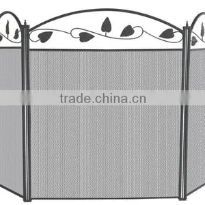 2015 3 Fold Black Fireplace Screen With Top Decorative Leaves thumbnail-1