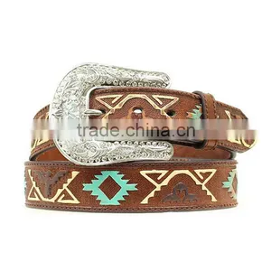 Western Cowgirl Brown Leather Belt Thunderbolt Embossed Belts thumbnail-1