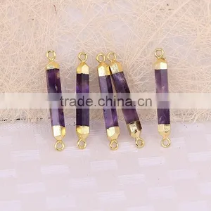Natural Amethyst Quartz Stone Connector Beads, Gold Plated Edged Point Druzy Stones For Jewelry Making thumbnail-3