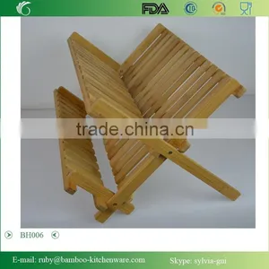 BH006/ Bamboo Compact Folding Dish Rack Holder for Palte and Mug thumbnail-1