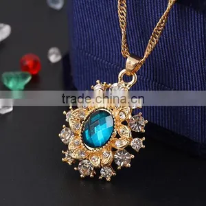 High Quality Big Green Stone Korea Wedding Necklace and Earring Sets Gold Jewellery thumbnail-6