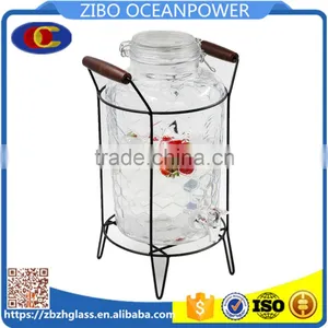 8L Beverage Glass Water Dispenser With Iron Basket thumbnail-1