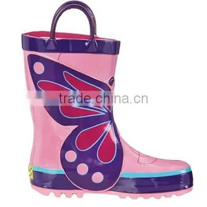 Lovely Girls Butterfly Print Rubber Rain Boots With Handle thumbnail-2