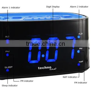 AM/FM Radio Station 12/24H Time Display Sleep Timer 220-240V Only / Technoline Digital Quartz Alarm Clock thumbnail-4