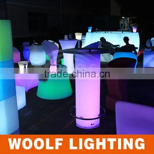 2014 Good Sales Shining Colourful LED Glowing Pillar Table for Party Events With Glass and Stainless Steel Leg thumbnail-1