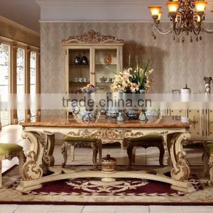 Hand Carved European Rectangle Oak Wood Expandable Dining Table With Chairs(MOQ=1 SET) thumbnail-3