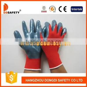 13G Red Nylon Polyester Knitted Grey Nitrile Palm Coated Safety Gloves thumbnail-1