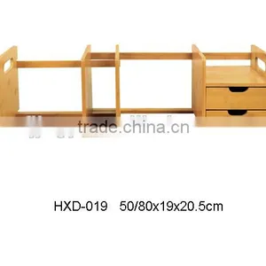 Factory Expandable and Adjustable Bookshelf,Bamboo Desk Organizer With 2 Drawers thumbnail-1