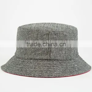 Winter Men Custom Blank Herringbone Wool Bucket Hat thumbnail-2