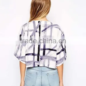 100% Polyester All Over Print Woman Stylish 3/4 Sleeve Raglan T-shirt thumbnail-5