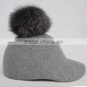 Myfur Adult Unisex Fedora Hat With Detachable Genuine Fox Fur Bobble thumbnail-1
