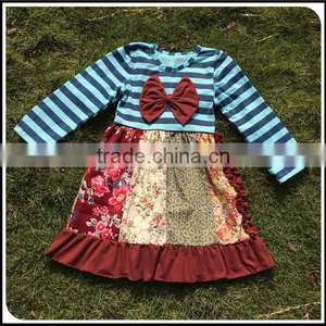 Baby Girl Stripe Giggle Moon Remake Boutique Outfits Children Spring Easter Floral Cotton Dress Pants Ruffles Clothing Set thumbnail-2