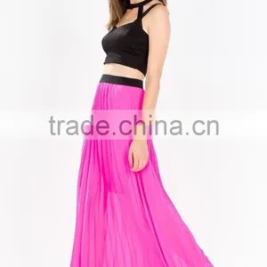 Partially Lined Perfect Pleated Long Skirt Sexy Chiffon Maxi Skirts thumbnail-4