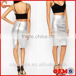 Hot Selling Metallic Foil Sexy Bodycon Pencil Skirt Design Lady Skirt thumbnail-1
