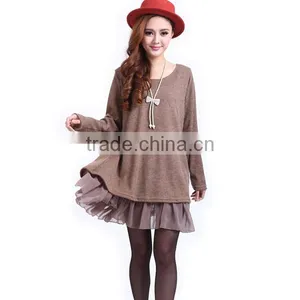 Walson 2017 Spring New Large Size Women Dresses Fat mm Solid Color Long-sleeved Plus Fertilizer Increase Loose Dress Women Cloth thumbnail-1