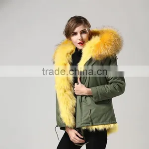 Yellow Fox Fur Wears Parka,Thickness Mini Winter Girls Fox Lined Parka thumbnail-3