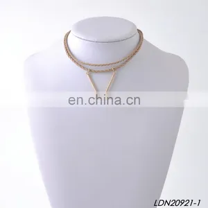 New Fashion Gold Initial V Pendant Necklace Handmade Leather Choker Necklace thumbnail-1