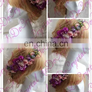Aidocrystal Lilac Lavender Wedding Hair Wreath, Artificial Flower Crown Hair Accessories thumbnail-2