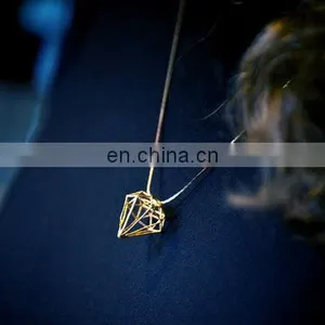 Long Brass Prism Shape Pendant Necklace thumbnail-1