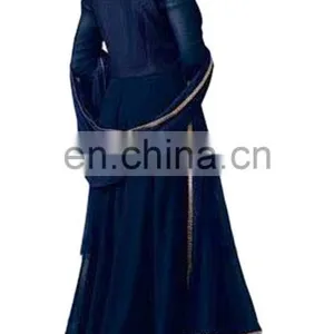 Women Blue Color Party Wear Anarkali Style Semi Stitched Dress Material 2017 (anarkali Dresses) thumbnail-3