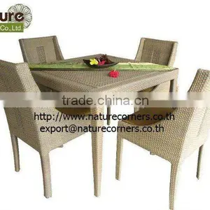 Modern Rattan Wicker Dining Table and Chairs for 4 Persons thumbnail-1