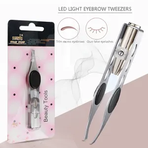 LED Light Stainless Steel Eyebrow Beauty Tweezers for Men and Women Tweezering thumbnail-1