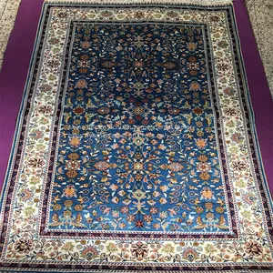 Yamei Lagend Blue Color Tabriz Design Persian Silk Carpet and Rug 3x5ft thumbnail-5