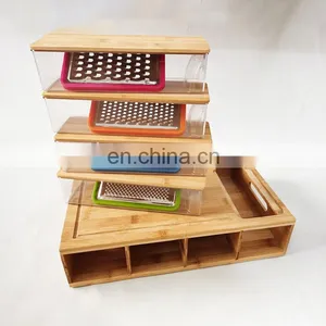 Multi-functional Fruit & Vegetable Tool Natural Juice Grooves Bamboo Cutting Board With Drawers And 4 Container Tray, thumbnail-5