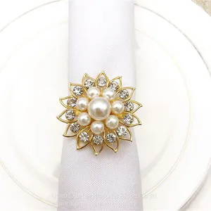 White Pearl Flower Napkin Holder Rings For Wedding Table Decoration thumbnail-2