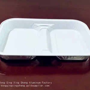 Heat Resistant Airline Disposable Food Packaging Aluminium Plate Large Lunch Box thumbnail-2