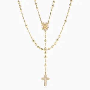 Shining Star Jewelry 14K Gold Charms Virgin Mary Cross Pendant Rosary Necklace thumbnail-3