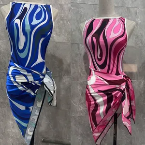 High Neck Famous 2 Piece Swimsuit Open Back Sexy Women Design Swimwear With Beachscarfs thumbnail-1