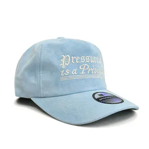 Custom Logo High Quality Suede Baseball Cap Wholesale Soft 5 Panel Flat Embroidery Dad Hat for Brands thumbnail-2