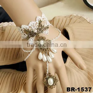 Flower Acrylic Waterdrop Beads White Lace Slave Bracelets Ring for Women thumbnail-1