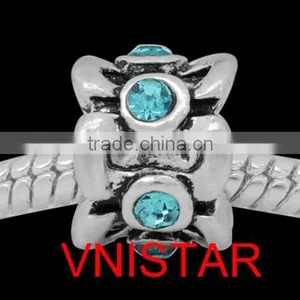 Vnistar Antique Silver Plated European Beads With 6 Pieces Stone Beads in Different Colors for Bracelet, Size in 11*13mm PBD1015 thumbnail-3