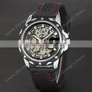 New WINNER Hollow Engraving Skeleton Casual Design Black Golden Case Rubber Strap Watches Men Luury Brand Automatic Watches thumbnail-4