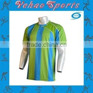 Competition Green Blue Striped Soccer Jersey Official Design Jersey thumbnail-2