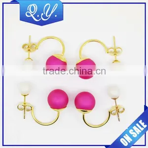 Fashion Colorful Women Double Pearl Earrings Cheap Statement Stud Earring, Wholesale Artificial Bead Earrings Studs Piercing thumbnail-2