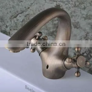 Two Handles Single Hole Antique Brass Basin Faucet QH1751 thumbnail-1