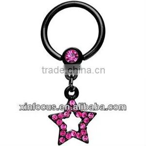 Black Pink Gem Star Dangle Captive Ring Body Jewelry Nipple Rings thumbnail-1